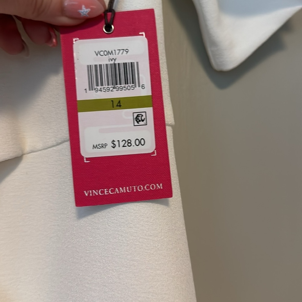 NWT Vince Camuto Signature Tie Front Stretch Crepe White Dress - Picture 5 of 11